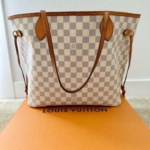 ❌SOLD❌Louis Vuitton Damier Azure Neverfull MM Rose Ballerine Interior